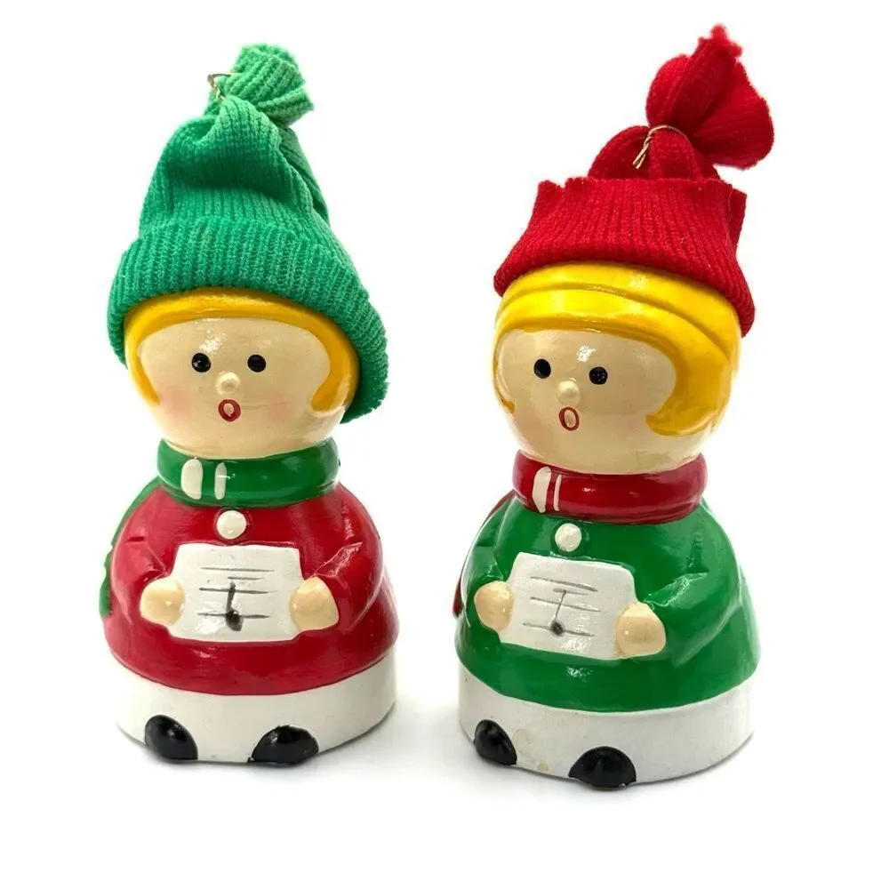 Vintage 1960's  Made In Korea 2 Plaster Christmas Carolers